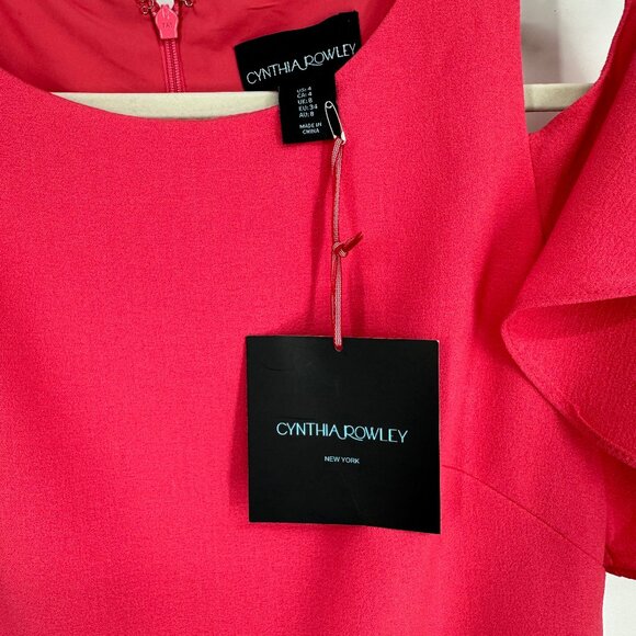 3/$25 Cynthia Rowley Shift Dress 4 Cold Shoulder Flounce Short Sleeves Pink NWT - Picture 5 of 10